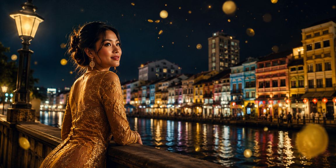 Pengguna wanita di Penang memakai kebaya menggunakan aplikasi kasino hrmis2 dengan selesa di telefon bimbit
